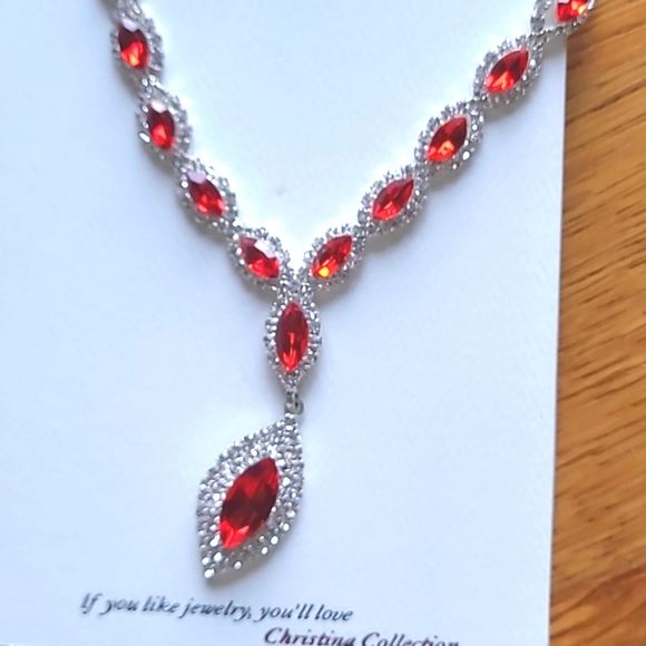 Christina Collection Red Necklace and Earrings - Picture 3 of 4